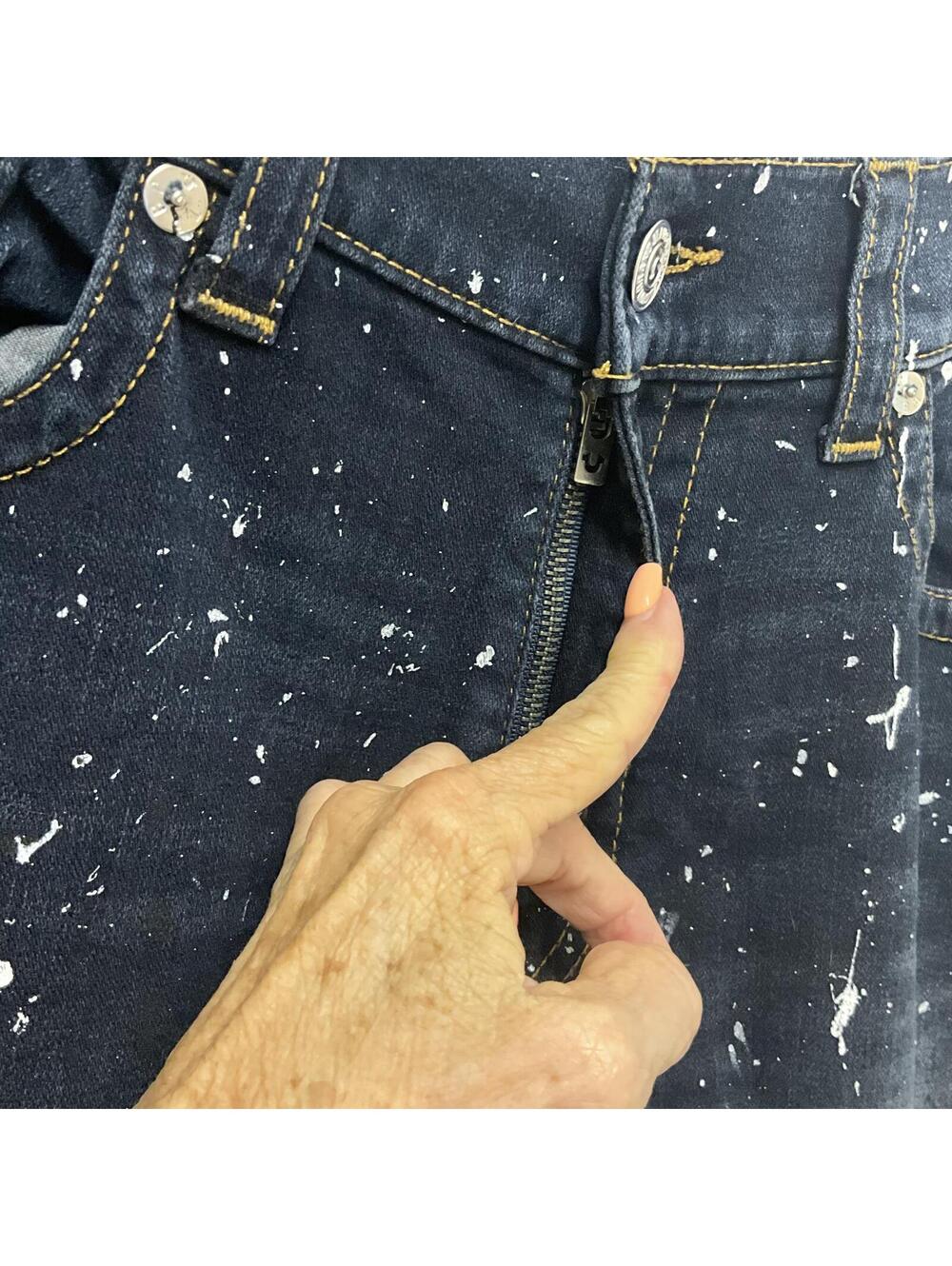 True Religion Men's Rocco Big T Paint Splatter Skinny Jean with Rips 36 - Picture 4 of 13